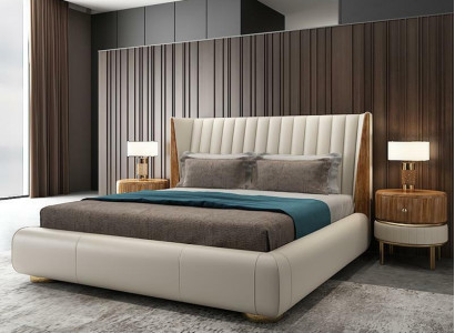 Designer Italienische Möbel Bett Doppel Schlazimmer 150x200cm Betten Leder Neu